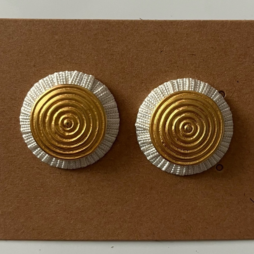 Gold and White Circular Earrings - Picture 2 of 3